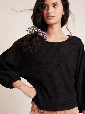 Anthropologie Arya Black Textured Top Large